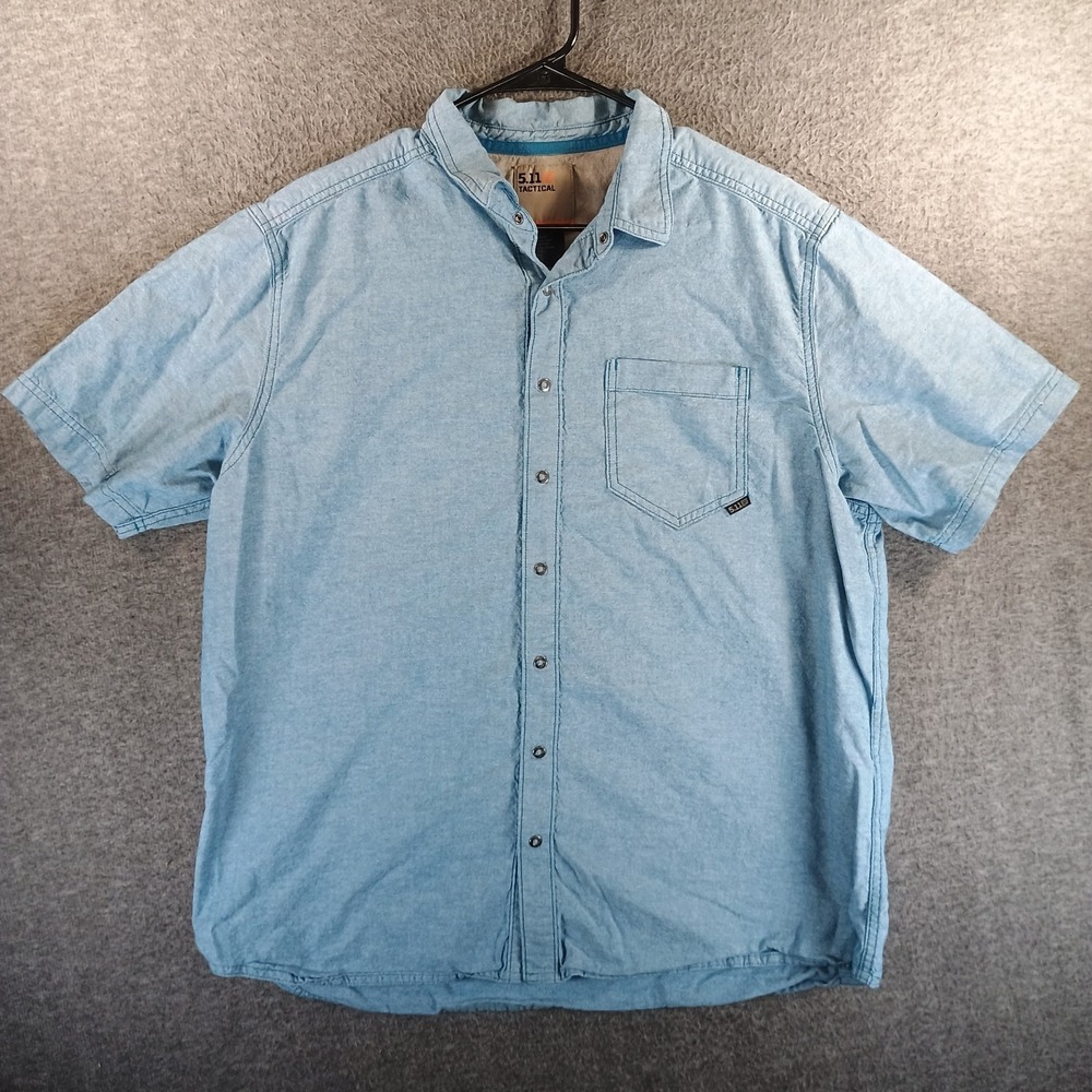 5.11 Tactical Ares Short Sleeve Shirt Mens L Blue Button Snap Lightweight Pocket